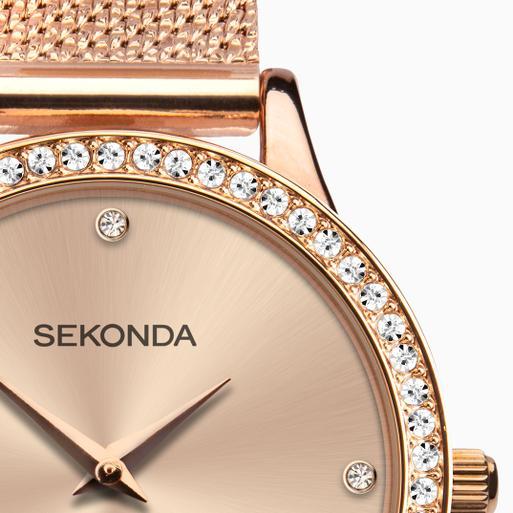 Sekonda ladies rose gold cheap coloured mesh strap watch